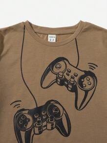 SHEIN Bộ hai mảnh Trai Lá thư Giải trí - Màu Khaki - Xem 4