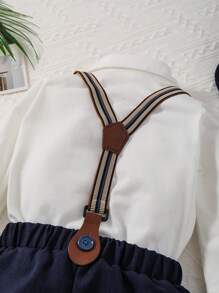 2pcs Toddler Boys Gentleman Style Shirt And Pants Set, Spring/Autumn - Blue and White - View 6