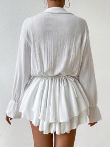 SHEIN Swim Vestido de cubrir blanco con manga de volantes y volante sin bikini para el verano
