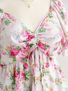 SHEIN WYWH Plus Size Romantic Holiday Short Sleeve Shirt Blouse