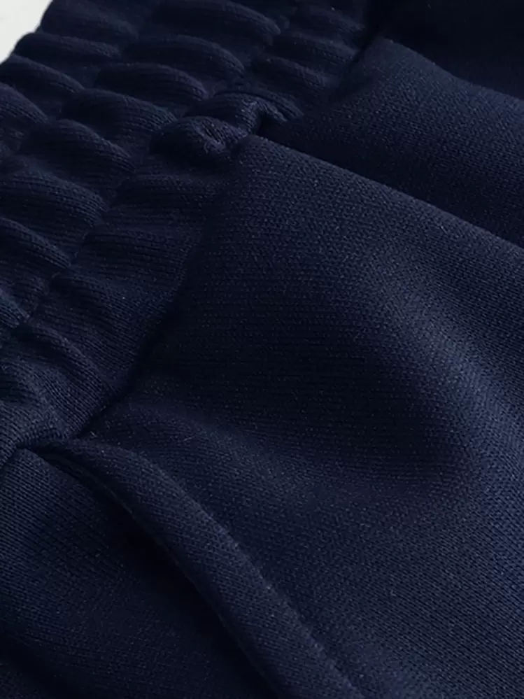 Manfinity Homme Conjunto de camiseta de hombro caído y pantalones cortos de un solo color para vacaciones de verano, conjunto de dos piezas, atuendos cómodos - Azul Marino - Añade 4
