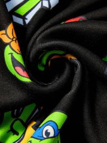 TEENAGE MUTANT NINJA TURTLES | SHEIN Baby Boy Cartoon Green Print Black Adorable Casual Stretchy Short Sleeve T-Shirt & Shorts Pajama Set - Black - View 4