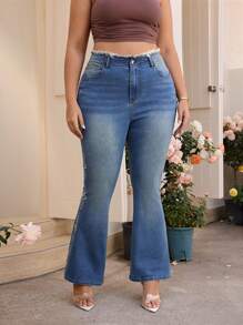 SHEIN Essnce Große Größen einfache Mode Jeans, geeignet für den Sommer - Blau - Übersicht 1