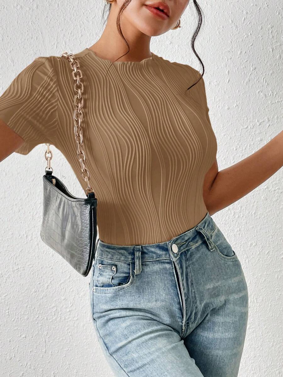 SHEIN Frenchy 净色罗纹面料针织紧身衣