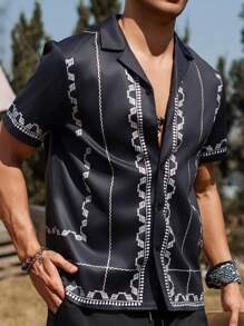 Manfinity Nomadique Men's Vacation Casual Geometric Print Short Sleeve Shirt