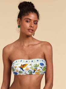 Travachic Women's Summer Beach Tropical Plant Printed Bikini Top - White - View 1
