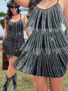 Flirla Vestido con flecos de talla grande, estilo festival de música, bohemio, hippie, vaquera, dinero viejo