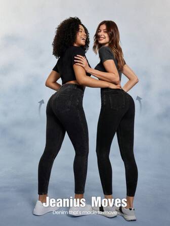 GLOWMODE Jeanious Super-Stretch Classic Denim Skinny Jeggings Yoga Daily With Five Pockets Yoga Daily Fall Winter