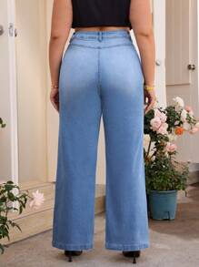 SHEIN Essnce Plus Size Casual Denim Pants, Suitable For Summer - Blue - View 2