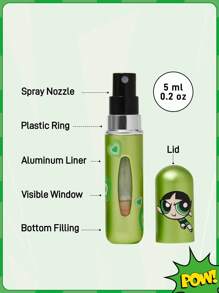 THE POWERPUFF GIRLS X SHEIN 1pc 5ml/0.2oz Cartoon Pattern Printing Spray Bottle, Bottom Fillable For Liquids, Can Be Used To Hold Perfume, Skincare Water, And Other Liquid Products, Compact Body For Easy Portability, Buttercup,Heart,Friendship