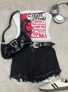 SHEIN Teengirl White Vintage Portrait Print Street Style Casual Fitted Camisole - White - View 1