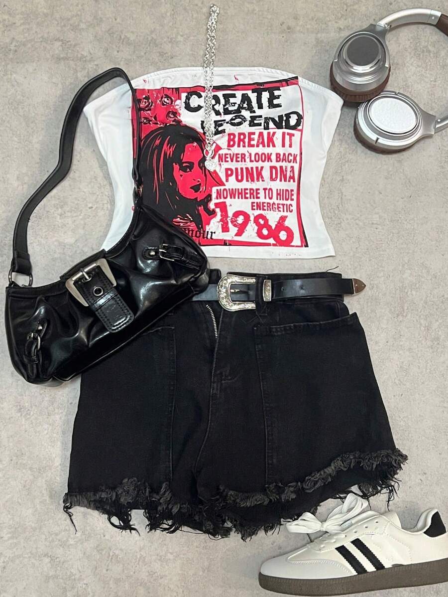 SHEIN Teengirl White Vintage Portrait Print Street Style Casual Fitted Camisole - White - View 1