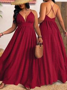 Rometta Đầm đi biển mùa hè có dây thắt eo họa tiết cỡ lớn cho nữ - Màu Đỏ Sâu - Xem 8