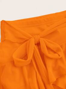 SHEIN ICON Women's Multi-Layer Ruffle Trim Low Rise Y2K Mini Orange Skirt - Orange - View 3