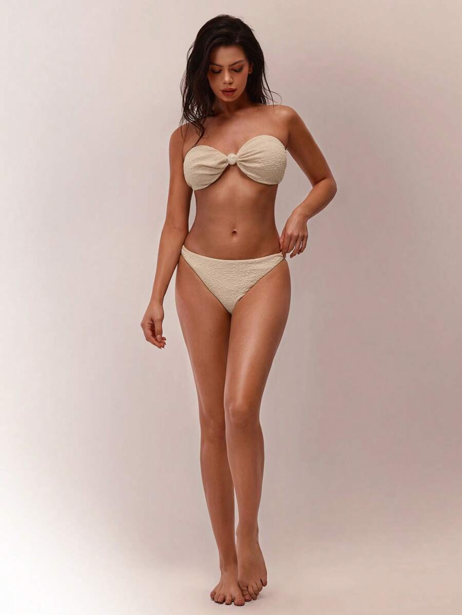 Forever 21 Sexy Vacation Elegant Apricot Texture Swimwear - White - View 1