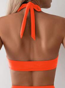 SHEIN Swim Women's Simple And Fashionable Hollow-Out Swimwear Top, Suitable For Summer - Burnt Orange - View 2