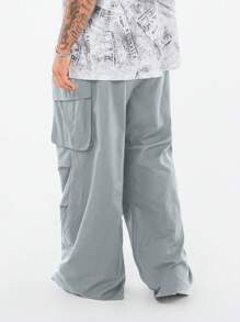 EASEVO Plus Size Men's Loose Woven 3D Pocket Long Pants, Silver Gray - Silver - View 6