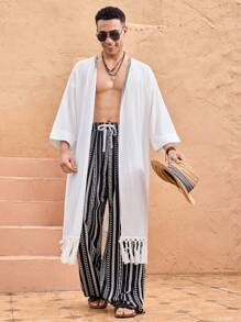 Manfinity VCAY Men's Casual Loose Waist Drawstring Straight Leg Trousers, Woven Fabric, Daily Wear