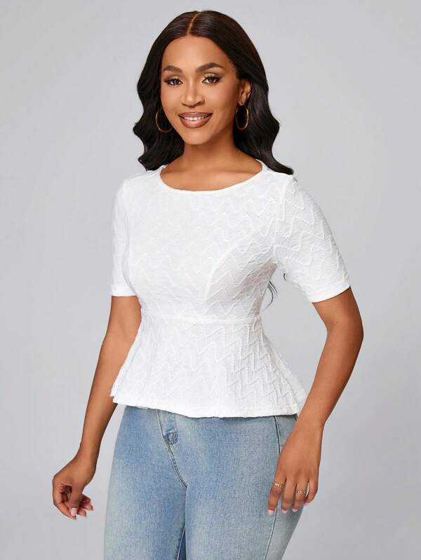 Lyxana Women Umbrella Hem Round Neck Simple Commuting T-Shirt