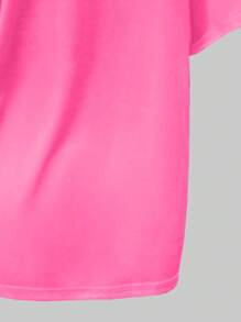 SHEIN Explorewe Tween Girl Pink Sports Jersey Tee Shirt, Summer - Hot Pink - View 3