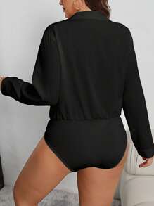 Celure Body elegante a maniche lunghe con collo bianco per donne taglia comoda