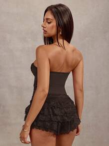 SHEIN BAE Áo thun kỳ nghỉ hè Áo corset ren Áo thun tiệc đêm gợi cảm Áo len đỏ Angora - Cà phê nâu - Xem 2