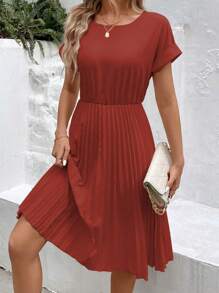 EMERY ROSE Vestido maxi elegante y de moda con pliegues y mangas cortas para mujer - Óxido marrón - Ver 6