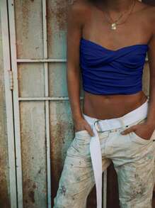 INAWLY Top bandeau de unicolor para mujer, minimalista y elegante, adecuado para el verano