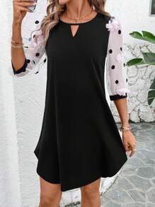 SHEIN Clasi Women's Elegant Round Neck Polka Dot 3D Floral H-Line Mini Dress, Suitable For Casual, Street, Holiday Wear Summer Dresses For Women