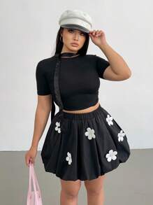POPSWAY Plus Size Women Simple Style Casual Daily Skirt - Black - View 6