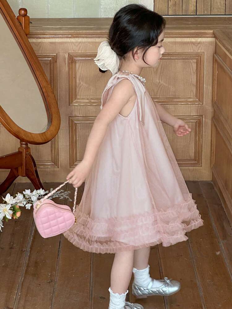Young Girl Round Neck Sleeveless Ruched Casual Dress,Back To School Clothes