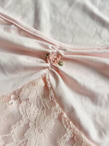 SHEIN Unity Pink Sexy Lace Patchwork Hollow Out Women Tank Top - Pink - View 7