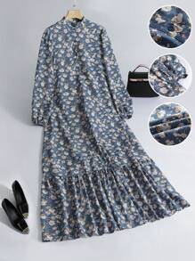 Al Najma 大码优雅碎花泡泡袖连衣裙 - 彩色 - 查看 1