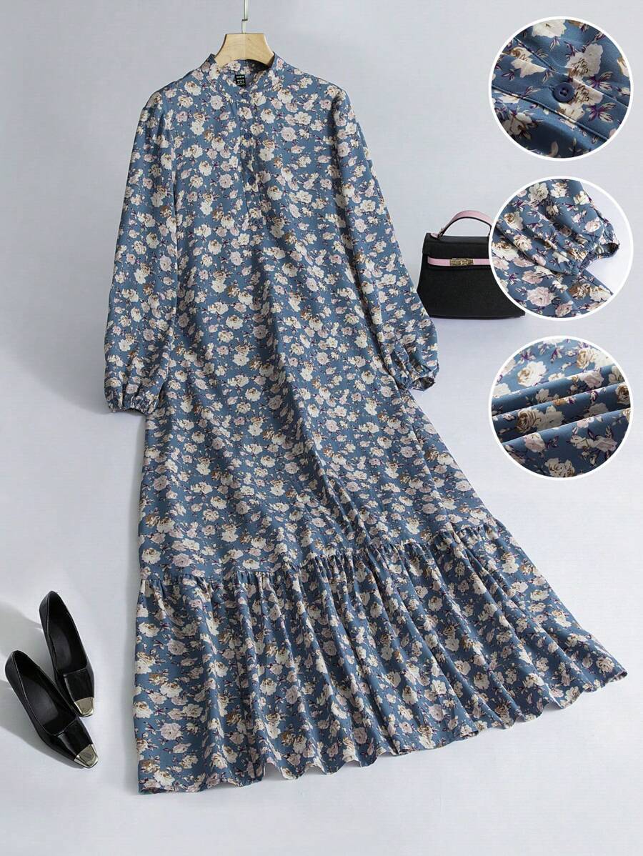 Al Najma 大码优雅碎花泡泡袖连衣裙 - 彩色 - 查看 1