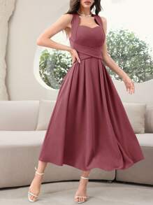 Modelyn Women's Solid Backless Purple Dress, Elegant Sleeveless Long Evening Dresses