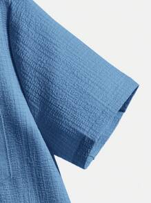 SHEIN Tween Boy Casual And Comfortable Short-Sleeved Shirt With Clean Color And Patch Decoration On Collar - Blue - View 4