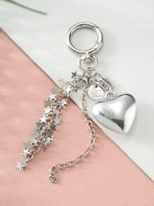 ROMWE Kawaii 1 件 Y2K 风格银色心形和星形链流苏包饰，适合节日、朋友、伴侣和日常使用 - 銀色 - 查看 5