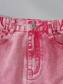 Denimly Tween Girls 2pcs Casual Set: Loose Fit Hoodie T-Shirt With English Letter Print & Sweet Pink Denim Cargo Skirt With Elastic Waist, Urban Street Style - White - View 6