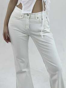 DAZY Women's Casual Versatile Denim Flare Jeans With Pockets Low Rise Jeans - White - View 3