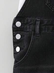 Teenage Boy Retro Y2K Street Style Distressed Design Casual Loose Suspender Pants & Jumpsuit, Comfortable Soft Washed Versatile Essential All-Match Items, 2025 New Collection, Suitable For Daily Wear - Black - View 6