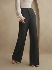 Anewsta Elaire 女士商务休闲都市通勤优雅现代不对称直筒裤；老款女士春夏装 - 灰色 - 查看 1