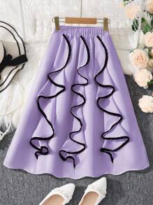 Tween Girls Fashion Street Style Ruffle Patchwork Skirt, Spring/Summer - Purple - View 1