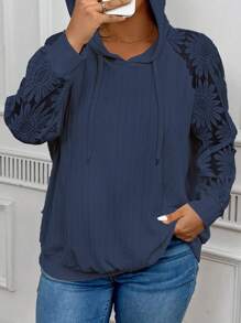 INAWLY Plus Size Women White Hooded Pullover Sweatshirt With Lace Trim, Autumn Graduation,Back To School,Graduation,Teacher,Back To School Fall Winter - Navy Blue - View 4