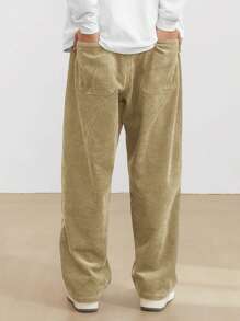 Manfinity Hypemode Pantalones de pana holgados para hombre con parche con letras