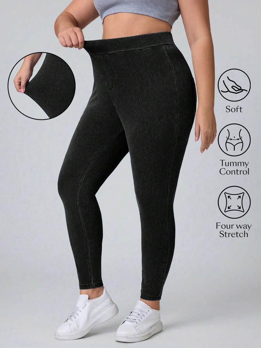 Flexra Plus Size Stretch Slim Fit Stretchy Knit Casual Jeans - Black - View 1