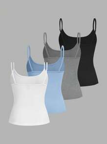 SHEIN Girlism Teen Girls 4pcs/Set Assorted Colors Knit Camisole Tank Top Base Layer Snug Fit Top - Baby Blue - View 7