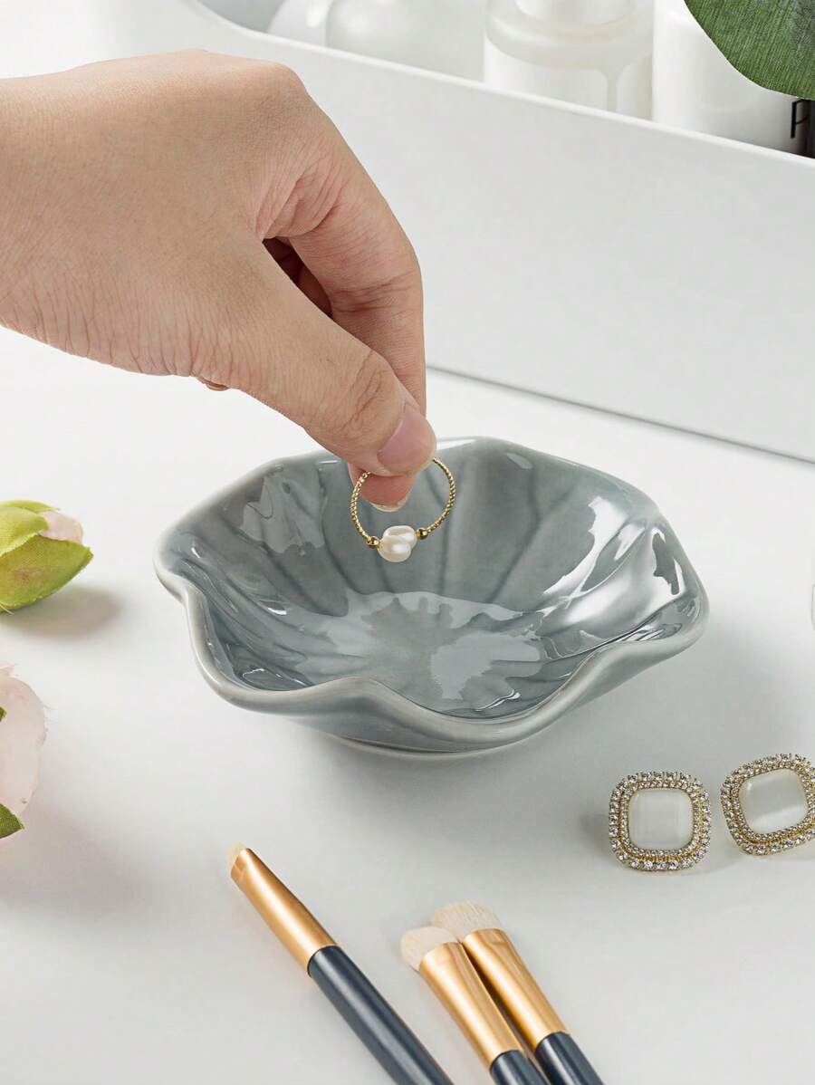 1 khay đựng đồ trang sức lá sen bằng gốm sứ thanh lịch để đựng hoa tai, nhẫn, chìa khóa và phụ kiện nhỏ, quà tặng sinh nhật hoặc năm mới hoàn hảo, lưu trữ trên bàn làm việc ngày lễ tình nhân - Màu xanh lam - Xem 1