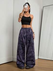 Coolane 女士春夏节日外出街头装树枝图案图形瑜伽和运动女士运动服阔腿裤