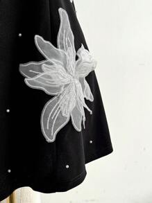 SHEIN Clasi 大码紧身胸衣串珠花卉刺绣修身黑色连衣裙 - 黑色 - 查看 5