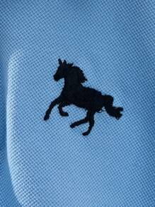 SHEIN Playful Pals 嬰兒/幼童男童馬刺繡 Polo 領短袖 T 恤 藍色 夏季休閒 開學日 嬰兒上衣服飾 - 淺藍色 - 查看 6